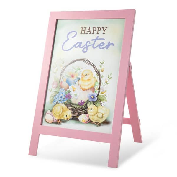 Glitzhome 24 in.H Easter Wooden Chicks Easel Porch Sign