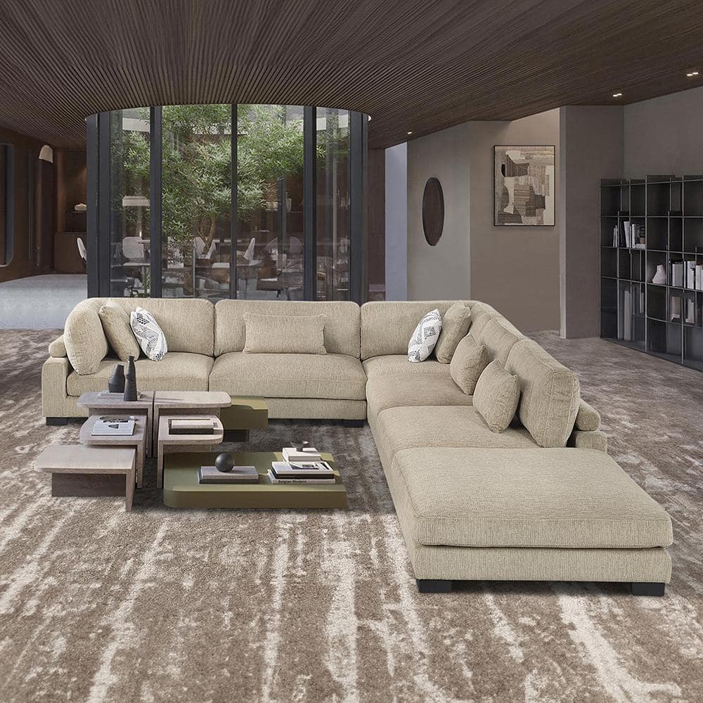 Beane 135 in. Pillow Top Arm 6-Piece Textured Microfiber Modular Sectional Sofa in. Brown with Ottoman price history on PriceWatchPro