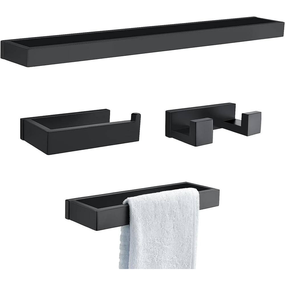 Dyiom 23.6 in. Wall Mounted, Towel Bar in Matte Black, 4Piece