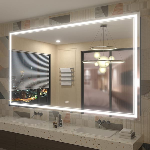 72 in. W x 40 in. H Rectangular Frameless 192 LEDs/m Front Lighted Anti-Fog Tempered Glass Wall Bathroom Vanity Mirror