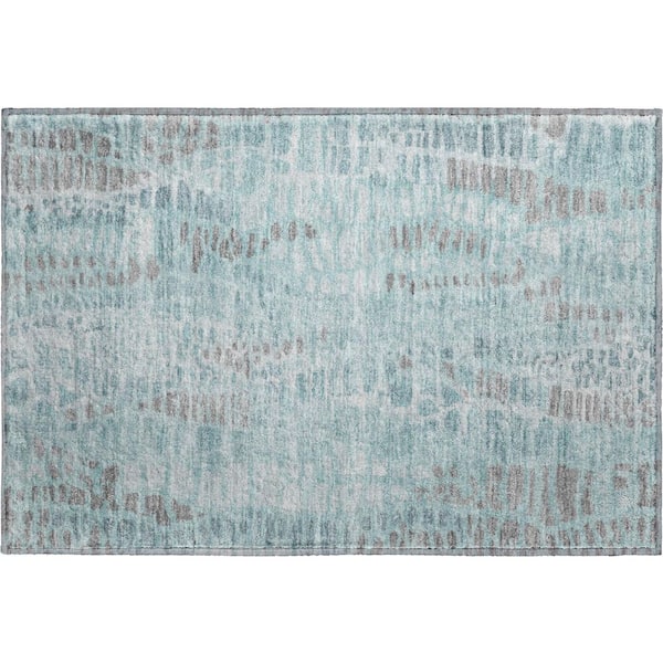Mayfield Premium Machine Washable Abstract AMF2382 Teal 2 ft. x 3 ft. Accent Rug