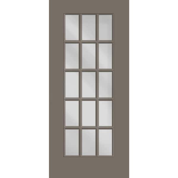 Steves & Sons Reliant 36 in. x 80 in. Universal Handing FullLite 15L SDL Clear Glass Kindling Finish Fiberglass Front Door Slab