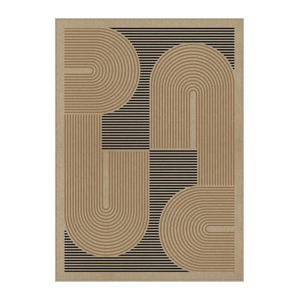 Starmoon Linen-Look 8 ft. x 10 ft. Brown/Black Geometric Area Rug