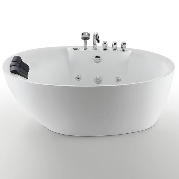 Empava Luxury 59 in. Center Drain Acrylic Freestanding Flatbottom Whirlpool Bathtub in White