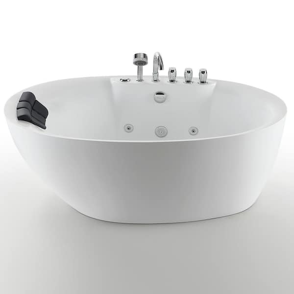 Empava Luxury 71 in. Center Drain Acrylic Freestanding Flatbottom Whirlpool Bathtub in White with Faucet