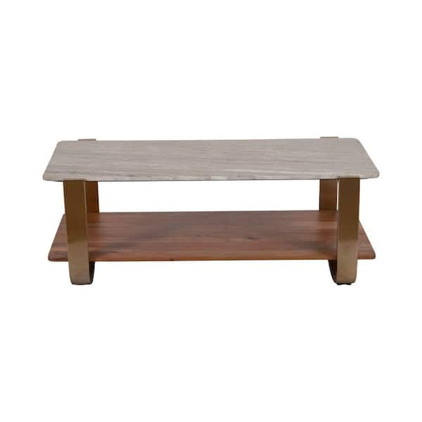 Liv & Skye 23 in. Gold Rectangle Modern Marble Coffee Table