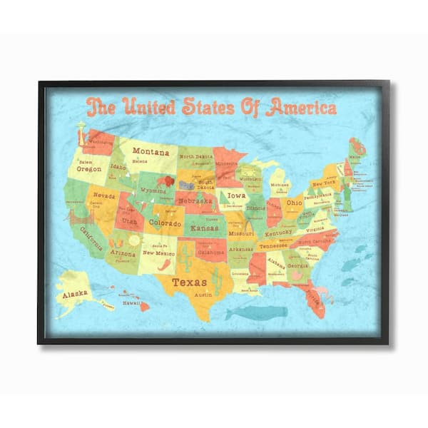 11 in. x 14 in. "United States of America USA Kids Map" by Daphne Polselli Wood Framed Wall Art