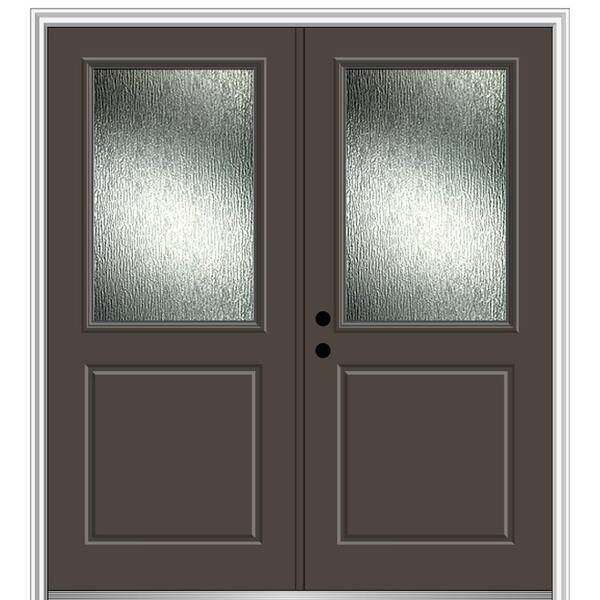 MMI Door 64 in. x 80 in. Right-Hand/Inswing Rain Glass Brown Fiberglass Prehung Front Door on 4-9/16 in. Frame