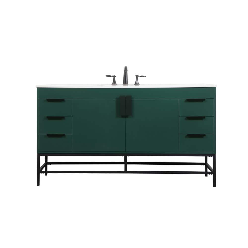 Simply Living 60 in. W x 22 in. D x 33.5 in. H Bath Vanity in Green with Iv