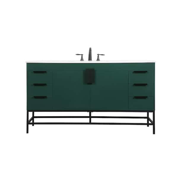 Unbranded Simply Living 60 in. W x 22 in. D x 33.5 in. H Bath Vanity in Green with Ivory White Engineered Marble Top