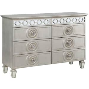 17 in. Silver 6-Drawer Wooden Dresser Without Mirror