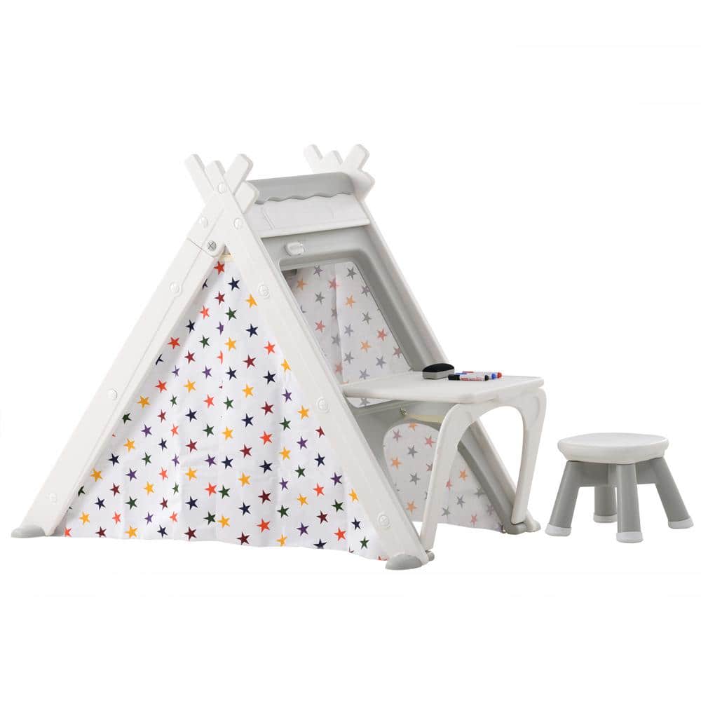 Tidoin 4-in-1 White Teepee Foldable Playhouse Tent Kids Toy with 