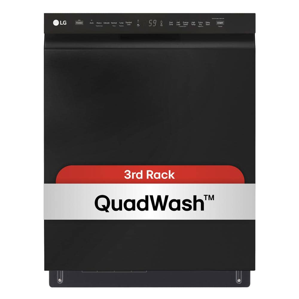 24 in. Black Front Control Dishwasher with QuadWash, 3rd Rack & Dynamic Dry, 48 dBA