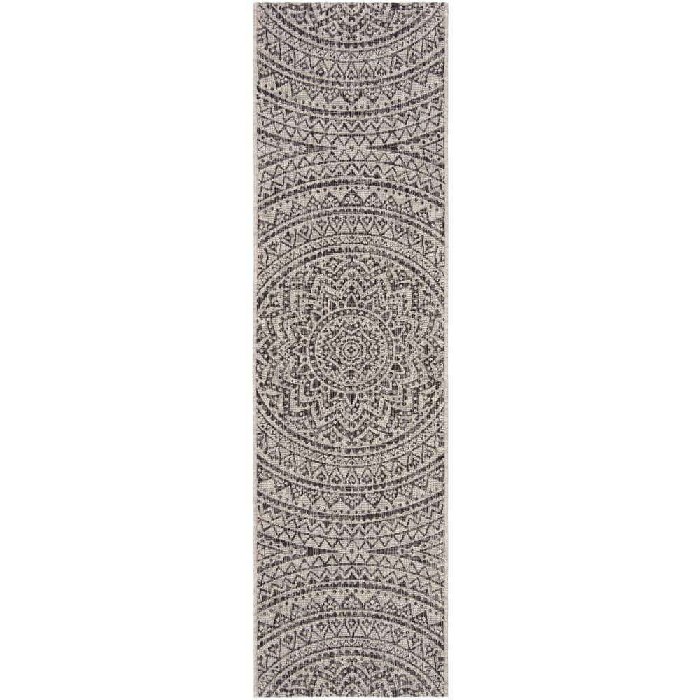Courtyard Light Gray/Black 2 ft. x 20 ft. Medallion Indoor/Outdoor Runner Rug price history on PriceWatchPro