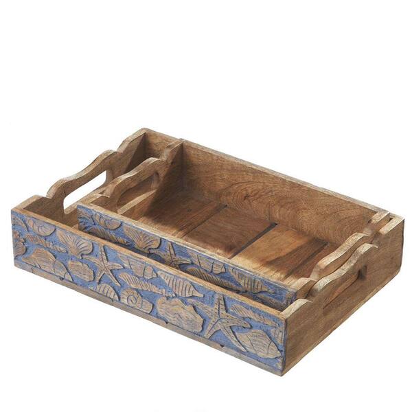 Filament Design Sundry Hand Carved Mango Wood Decorative Tray (Set of 2)