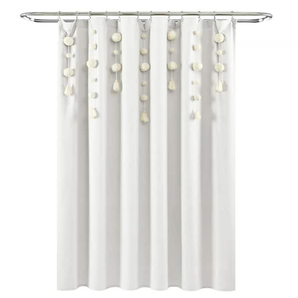 Lush Decor 72 In X Boho Pom, White Linen Shower Curtain