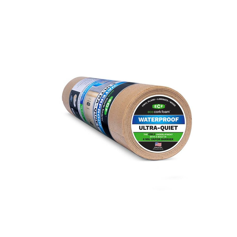 Eco Cork Foam 75 sq. ft. 3 ft. x 25 ft. x 3.2 mm Waterproof Premium Plus 10-in-1 Underlayment - Vinyl Plank, Laminate, Engineered Wood