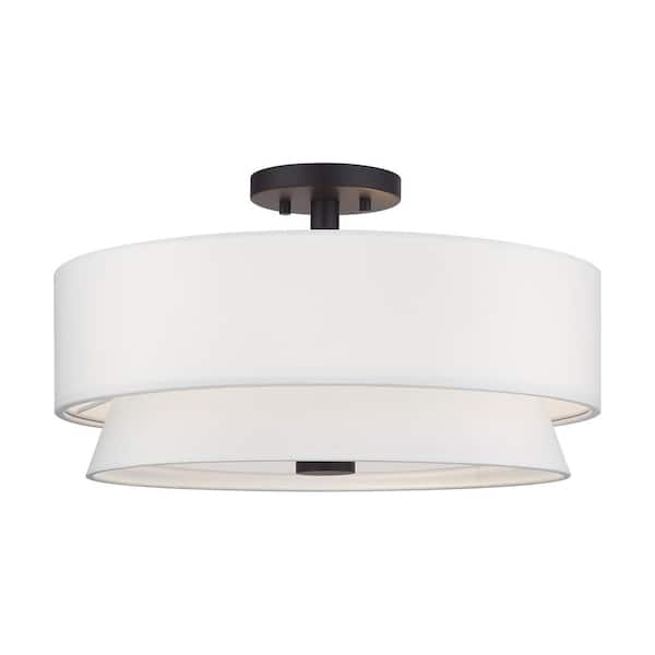 Livex Lighting Fontana 4-Light Bronze Semi Flush Mount with Off-White Fabric Shade