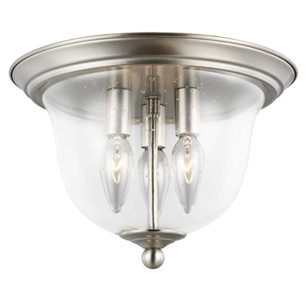 Vintage-Inspired Brushed Nickel 3-Light Flush Mount with Seeded Glass