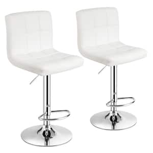 46 in. White Low Back Metal Adjustable Height Bar Stool with Leather Seat (Set of 2)