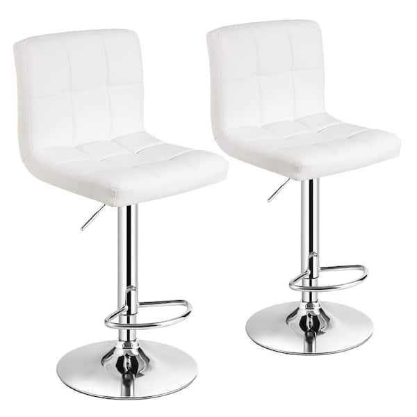 Costway 46 in. White Low Back Metal Adjustable Height Bar Stool with Leather Seat (Set of 2)