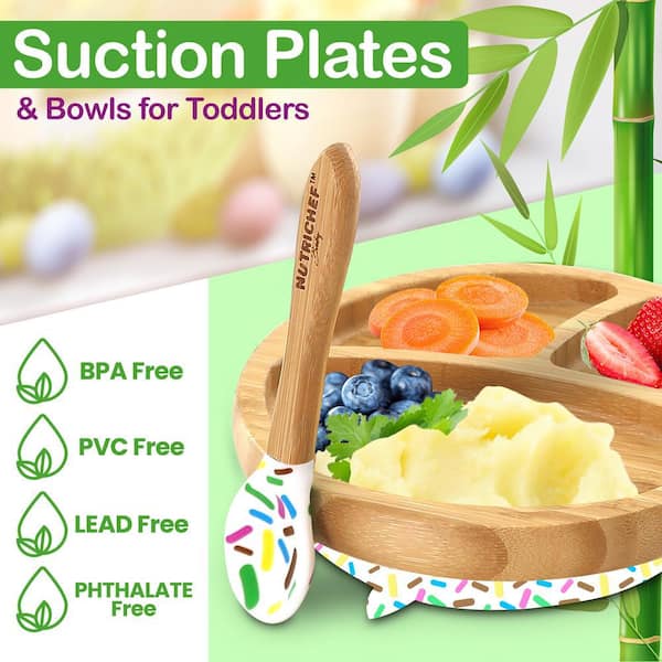 5 Pc/set Baby Feeding Set Food Grade Bamboo Bowl Plate Silicone