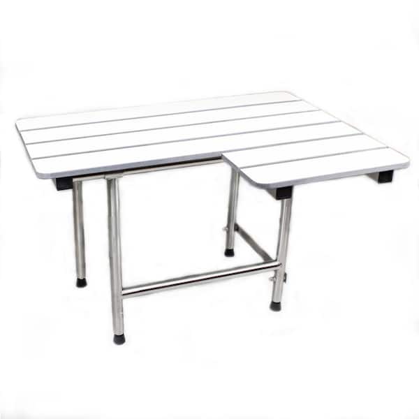 CSI Bathware 32 in. x 19 in. Right Hand L-Shaped, Phenolic Slatted Folding Shower Seat with Adjustable Legs in White