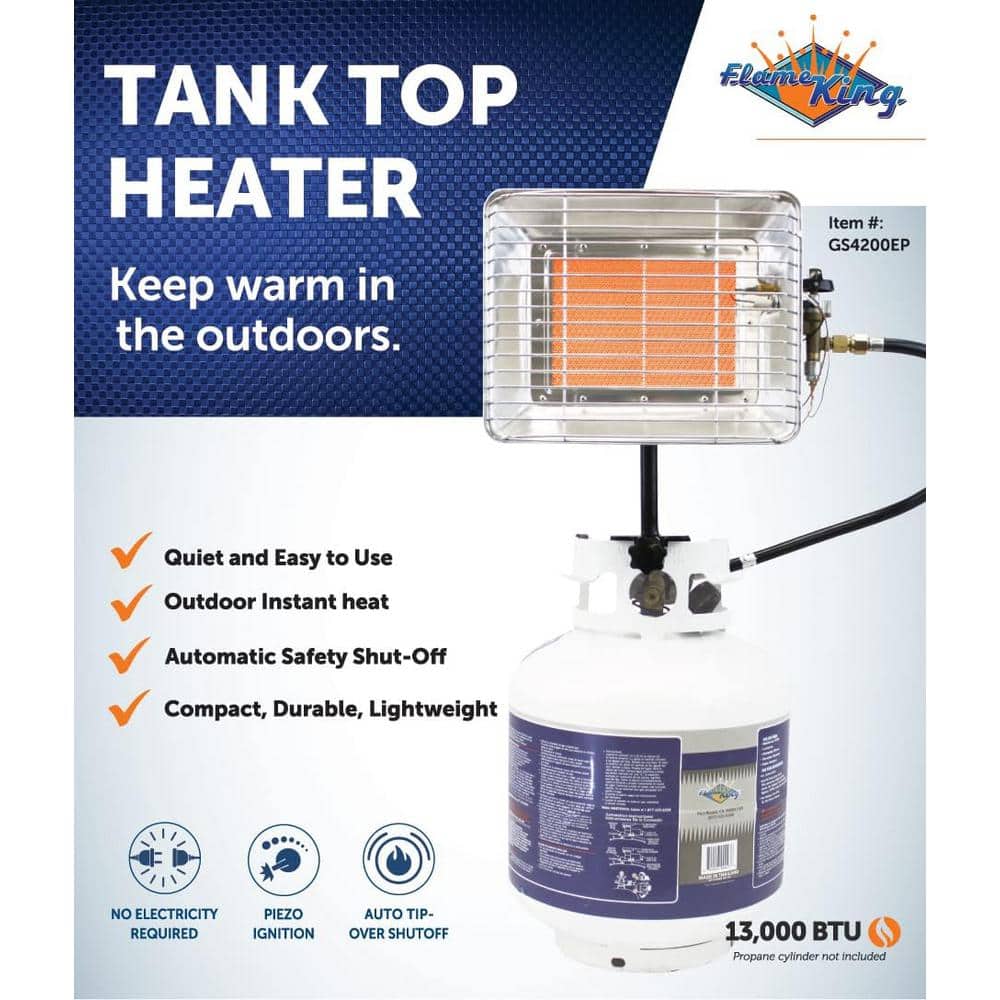 Compact Silver Steel Propane Tank Top Heater with Safety Shutoff