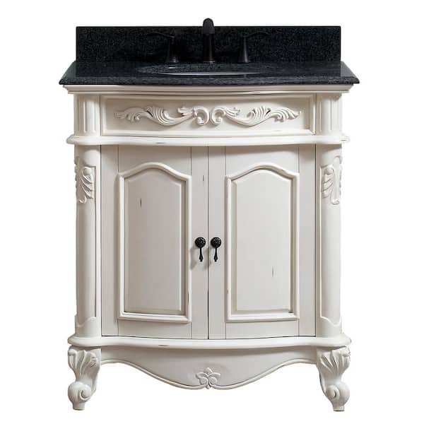 Avanity Provence 31 in. W x 22 in. D x 35 in. H Bath Vanity in Antique White with Granite Vanity Top in Impala Black with Basin