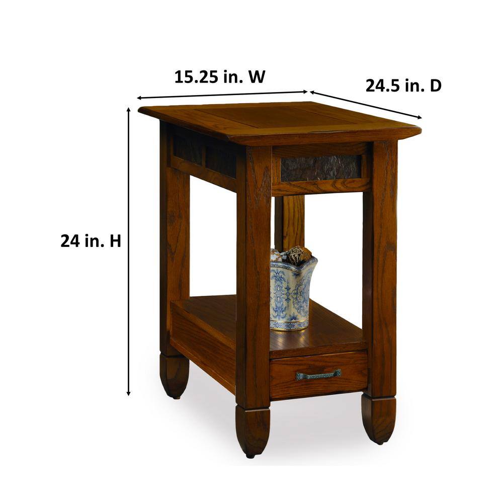 Rustic Oak and Slatestone Square Chairside End Table