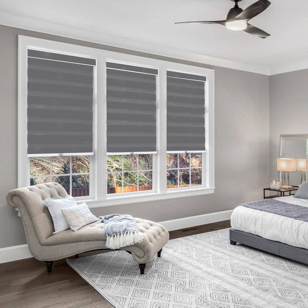 Gray Cordless Light Filtering Zebra Roller Shade 20" x 72"