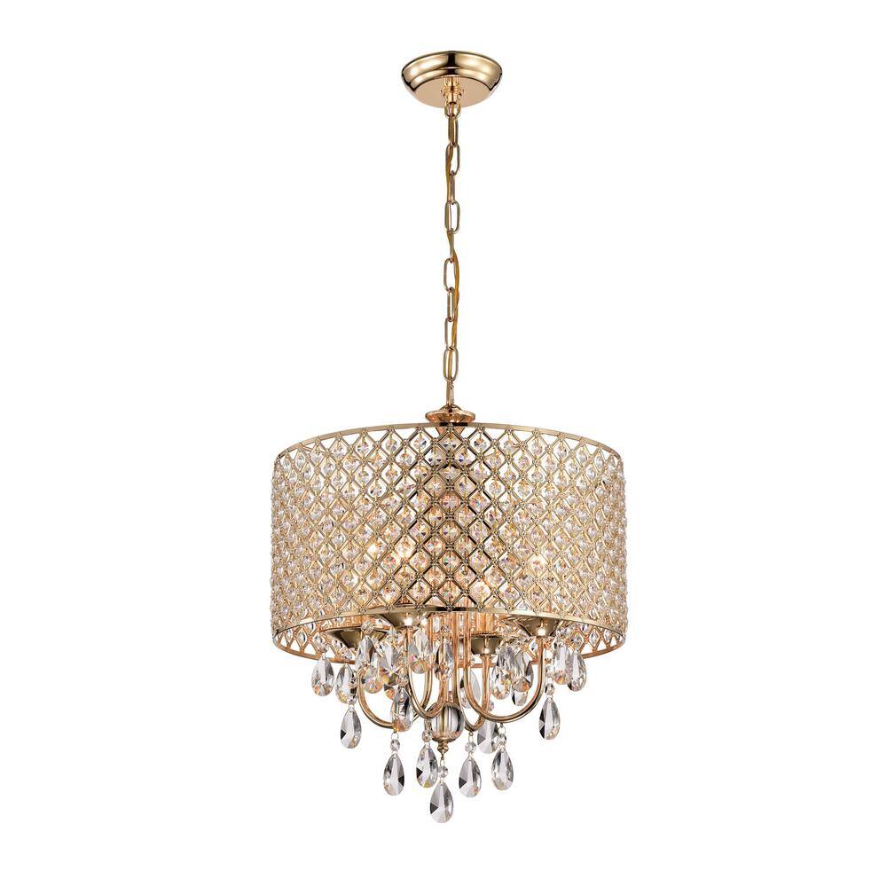 Gold Crystal Drum Chandelier with Cascading Crystals, 17"