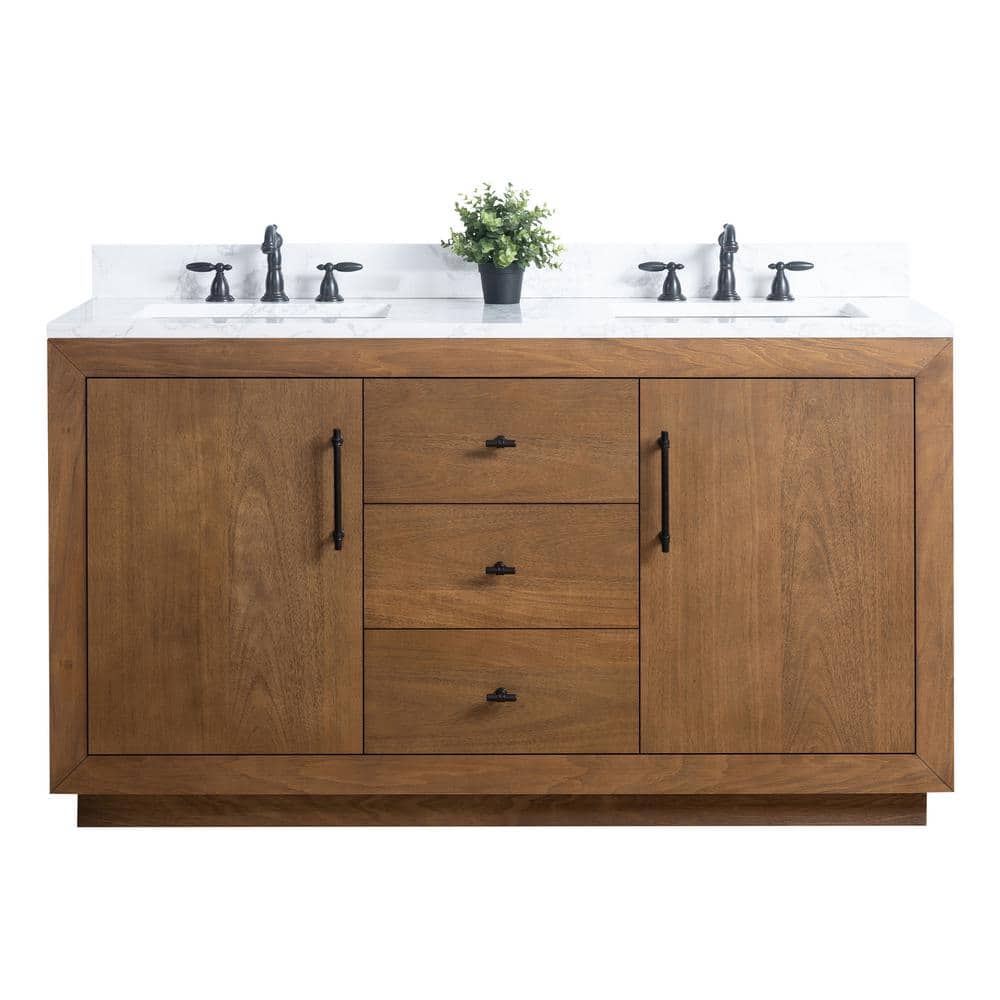 60" Double Sink Bathroom Vanity with Arabescato White Marble Top