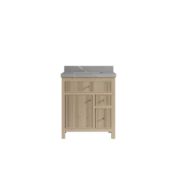 Willow Collections Sonoma Oak 30 in. W x 22 in. D x 36 in. H Bath Vanity in White Oak with 2 in. Piatra Quartz Top