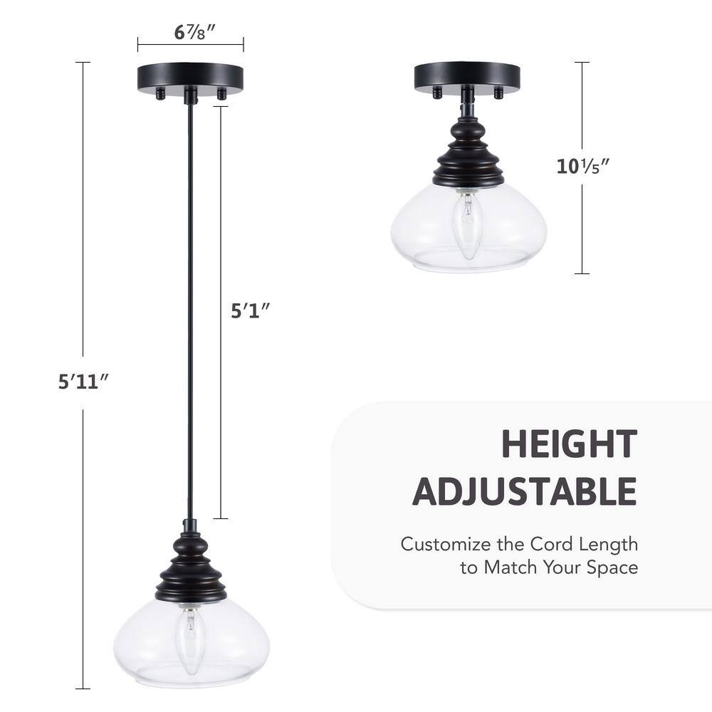 Matte Black Mini Pendant Light with Clear Glass Shade