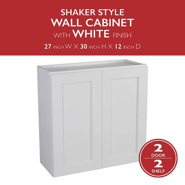 Brookings Solid Wood Assembled Shaker 27 in. x 30 in. x 12 in. 2 Door Wall Kitchen Cabinet W2730 in White