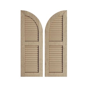 12" x 36" Timberthane Polyurethane Rough Sawn 2-Equal Louvered Quarter Round Arch Top Faux Wood Shutters Pair in Primed