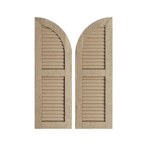 12" x 56" Timberthane Polyurethane Rough Sawn 2-Equal Louvered Quarter Round Arch Top Faux Wood Shutters Pair in Primed