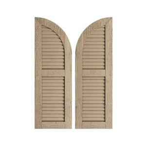 12" x 60" Timberthane Polyurethane Rough Sawn 2-Equal Louvered Quarter Round Arch Top Faux Wood Shutters Pair in Primed