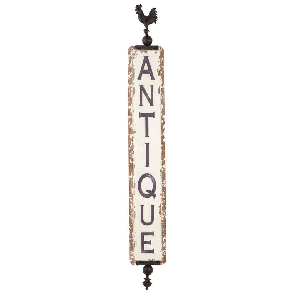 Litton Lane 15 in. x 53 in. Rustic Distressed White Wood and Metal Wall