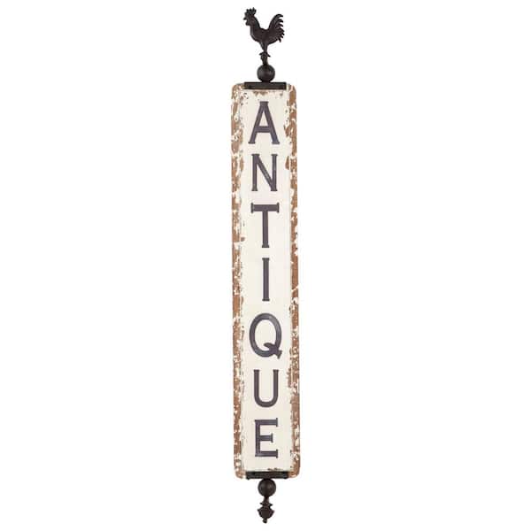 Litton Lane 15 in. x 53 in. Rustic Distressed White Wood and Metal Wall decor