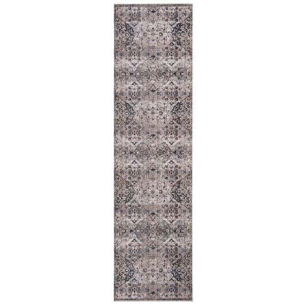 Vintage Persian 2 ft. x 12 ft. Gray Distressed Diamond Medallion Runner Rug