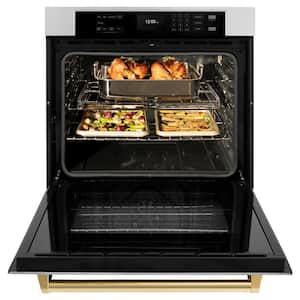 Autograph Edition 30 in. True Convection Electric Single Wall Oven in Stainless Steel with Polished Gold Handle