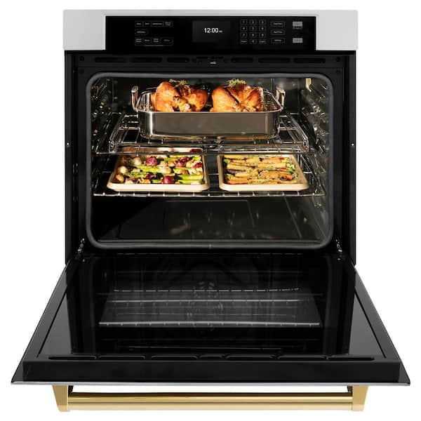 Autograph Edition 30 in. True Convection Electric Single Wall Oven in Stainless Steel with Polished Gold Handle
