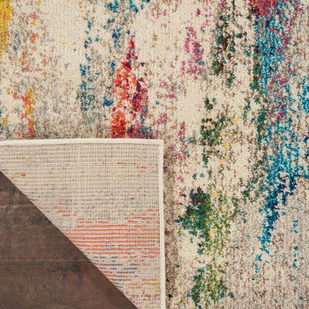 Ivory and Multicolor Abstract Tufted Synthetic Area Rug