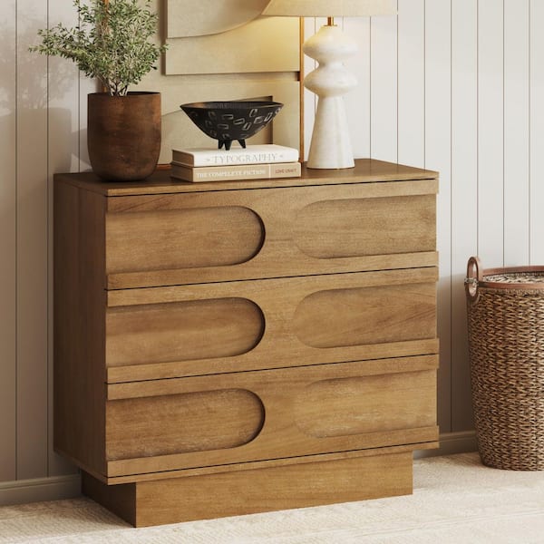 Iris Light Brown 3-Drawer 31 in. Mid-Century Modern Dresser with Solid Wood