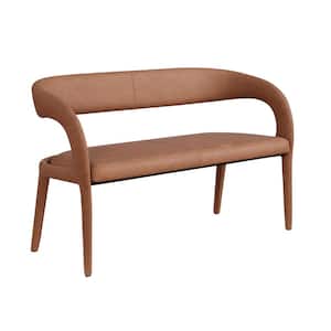 Castilla 51 in. W Cognac Faux Leather Metal Dining Bench