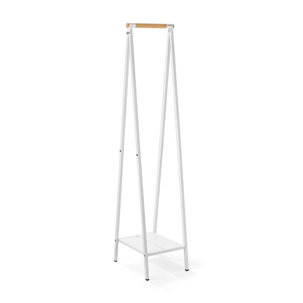 White Steel With Bamboo Rod Compact Clothes Rack W 13.4 in x H 67.0 in price history on PriceWatchPro
