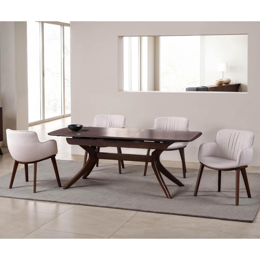 Shayna 5-Piece Rectangle Rich Walnut/Taupe Wood Top Dining Room Set with Self Storing Drop Leaf (Seats 4)