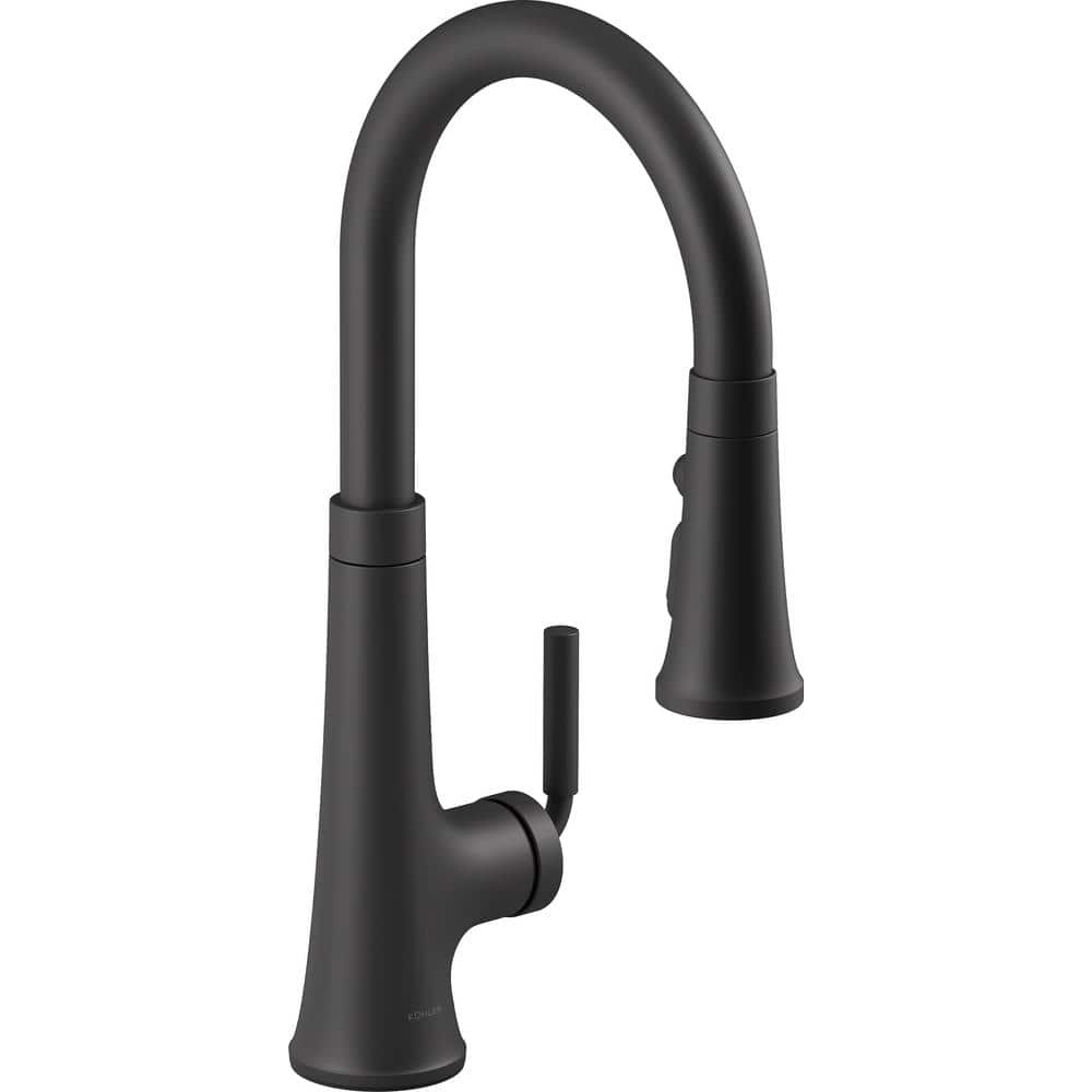 Matte Black Single Handle Pull Down Kitchen Faucet with Spray